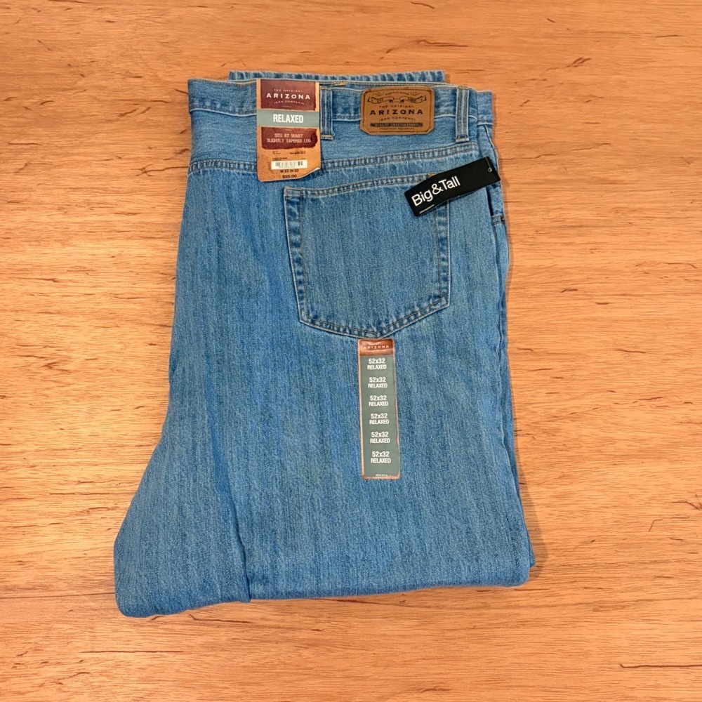 Arizona Jean Company Mens Relaxed Fit Tapered Leg Blue Jeans 52x32 NWT